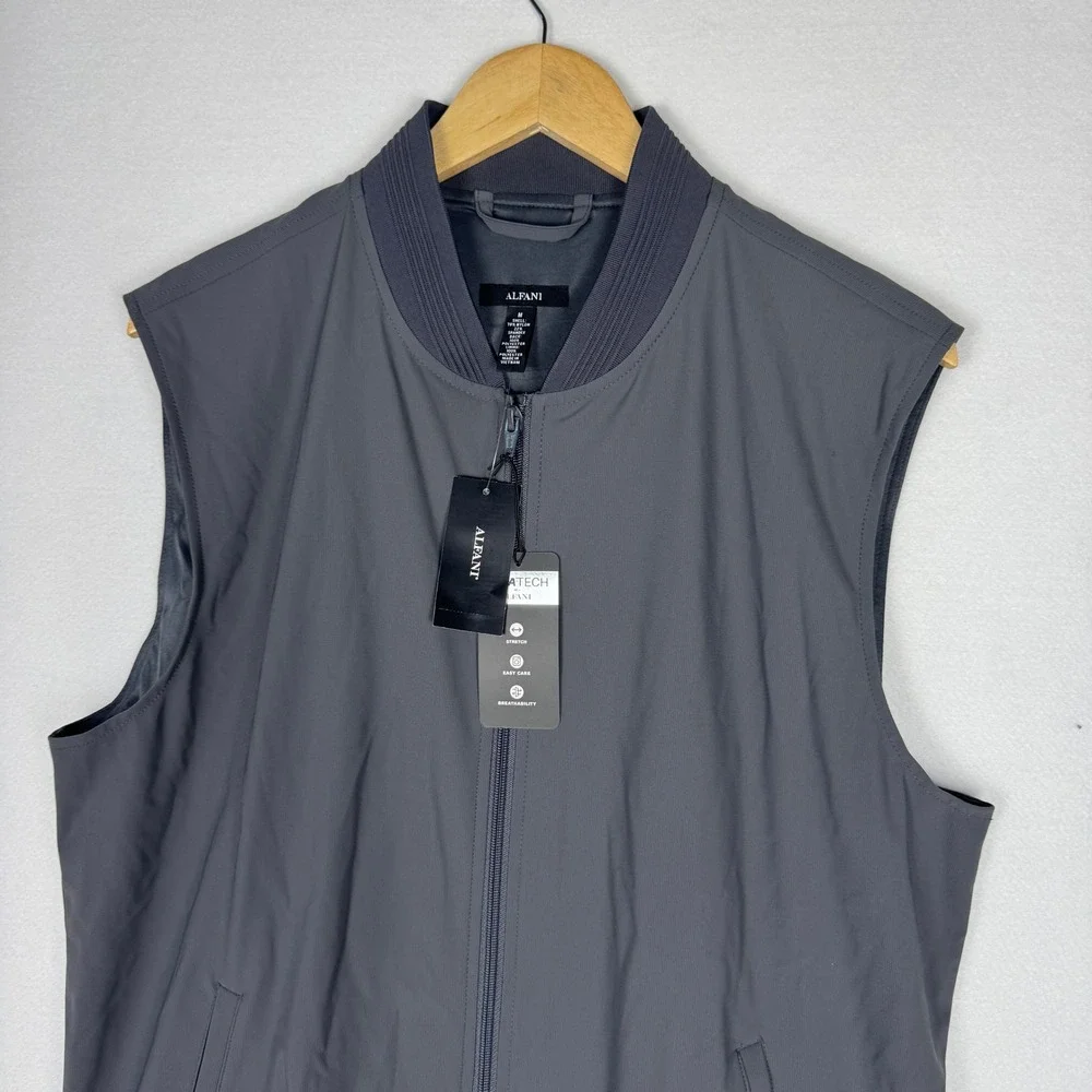 Alfani Alfatech Bomber Vest‎ Mens M Ebony Grey Full Zip Stretch 100187752MN